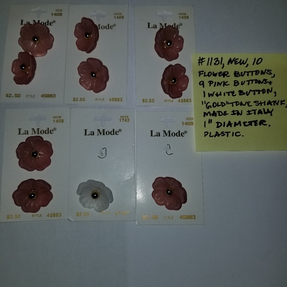 ✅1131BU NWT 10 La Mode Pink Flower Buttons Gold Sha - Picture 7 of 7